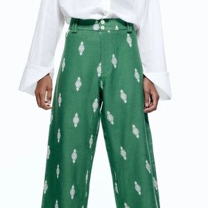 Zara, linen wide leg cropped trouser.